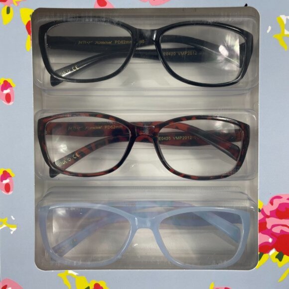 Betsey Johnson +1.50 Reading Glasses Blue Floral - Picture 2 of 4
